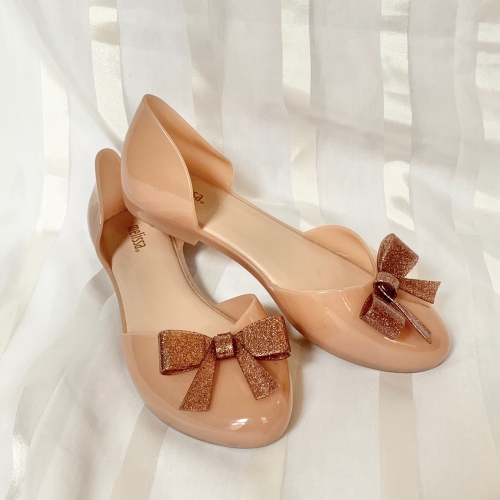MELISSA Pink D’Orsay Sparkle Bow Flats